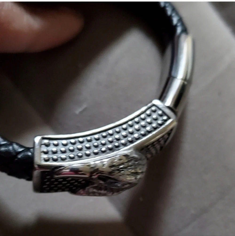 Genuine Leather Stainless Steel Tanzanite Eagle Bracelet